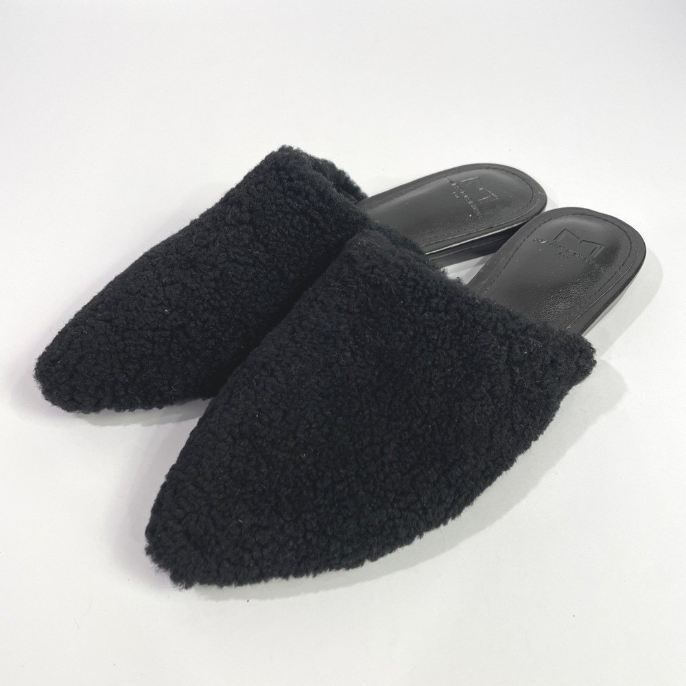 Marc Fisher Black Fuzzy Sabrinna Shearling Pointed Toe Mule Slippers Size 5